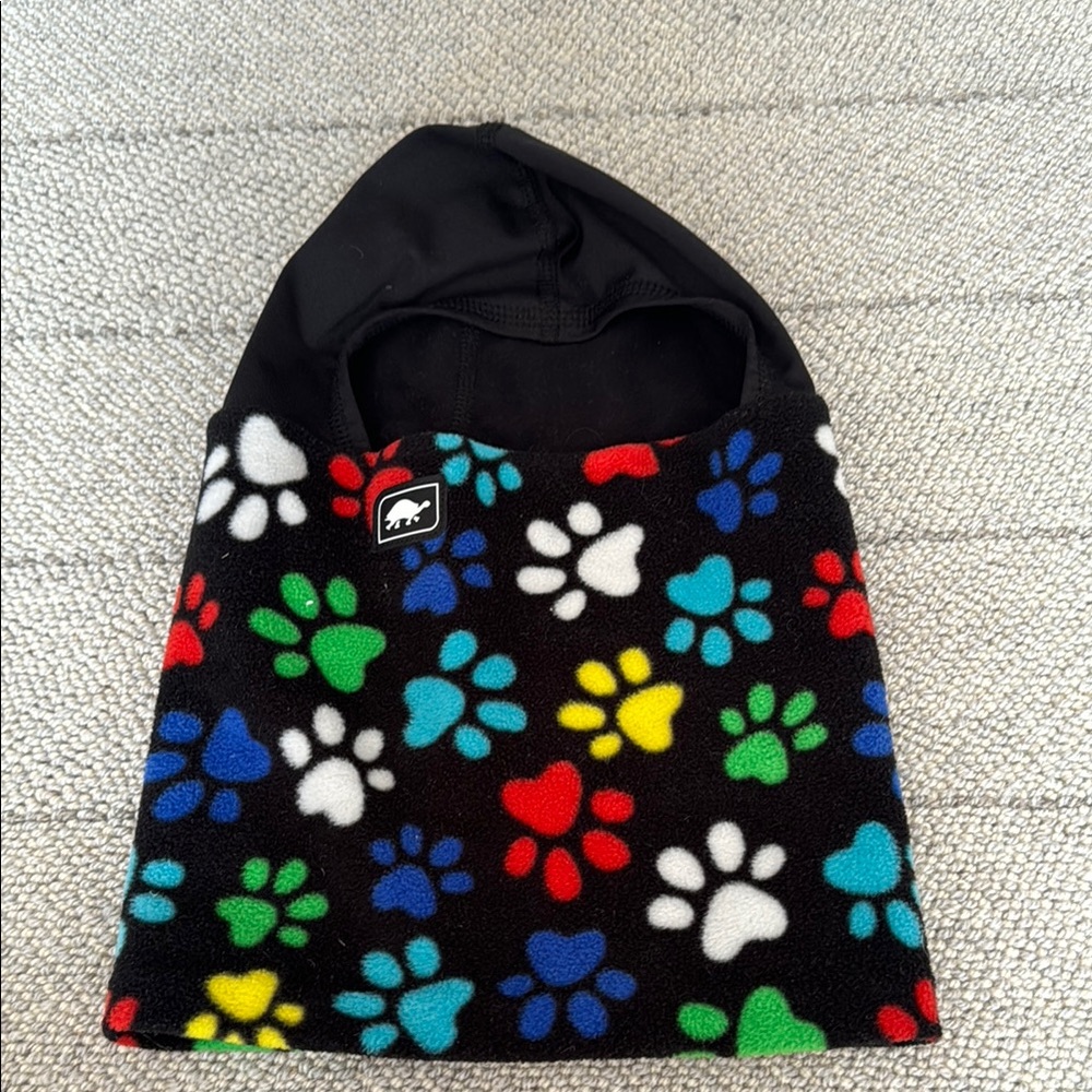 Turtlefur Kids black paw print balaclava fleece